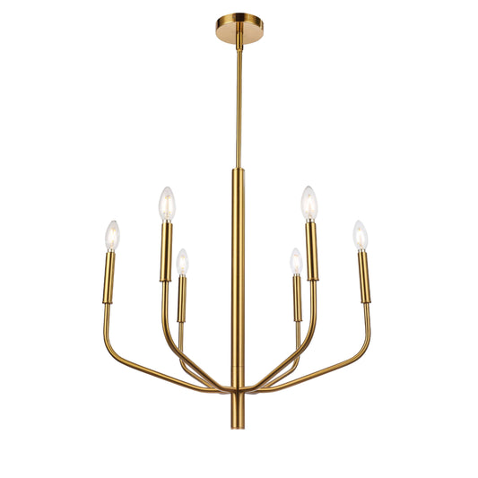 Dainolite 6 Light Incandescent Chandelier, Aged Brass - Renoz