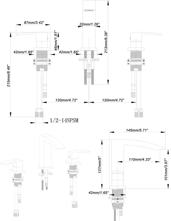 Kodaen Satro Three Holes Widespread Bathroom Faucet F13103