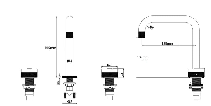 Robinet de salle de bains à trois trous Kodaen Marmo F13510