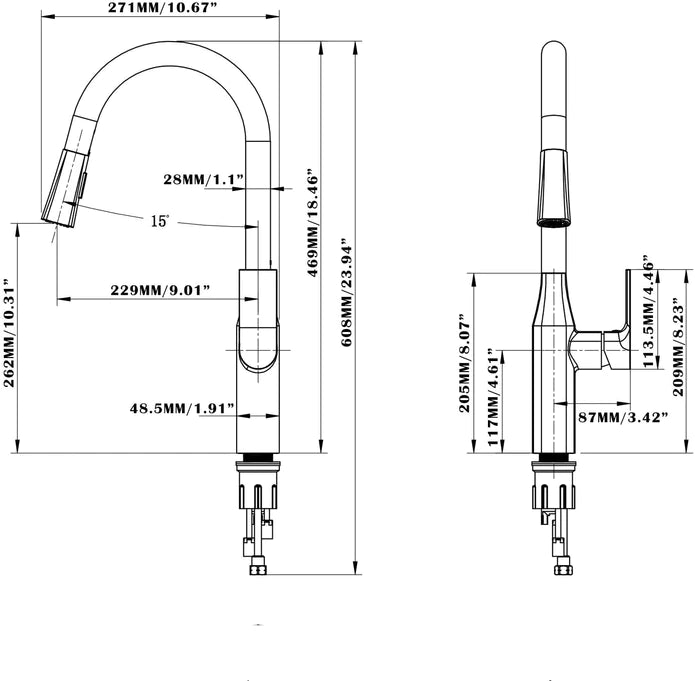 Robinet de cuisine à double jet rétractable Grani Kodaen - Version à  capteur sans contact