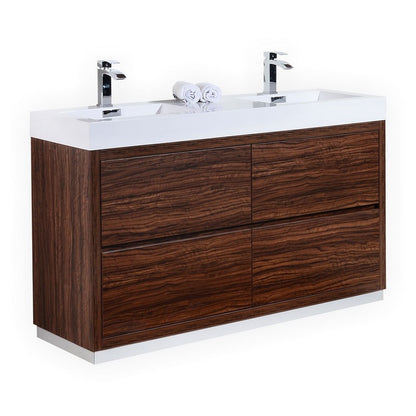 Kube Bath Bliss Meuble-lavabo de salle de bain autoportant à montage au sol de 60 po avec comptoir en acrylique à 6 tiroirs
