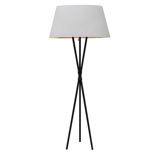 Dainolite 1 Light Tripod Matte Black Floor Lamp with White and Gold Shade - Renoz