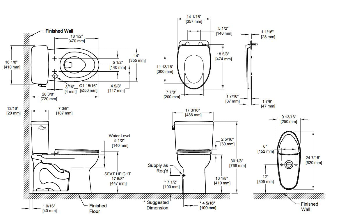 Toto Drake Elongated UnIVersal Height Bowl Washlet+ Compatible - C776CEFGT40#01