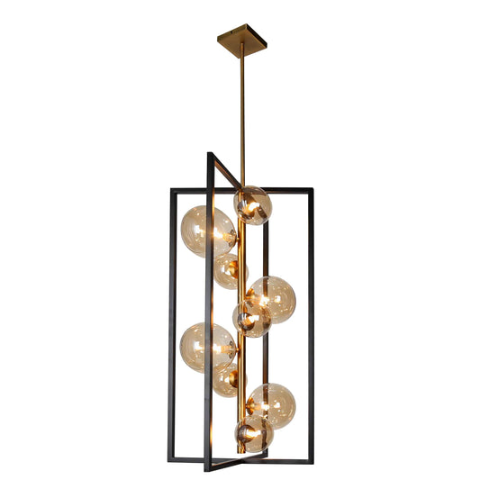 Dainolite 9 Light Pendant, Matte Black/Vintage Bronze Finish, Champagne Glass - Renoz