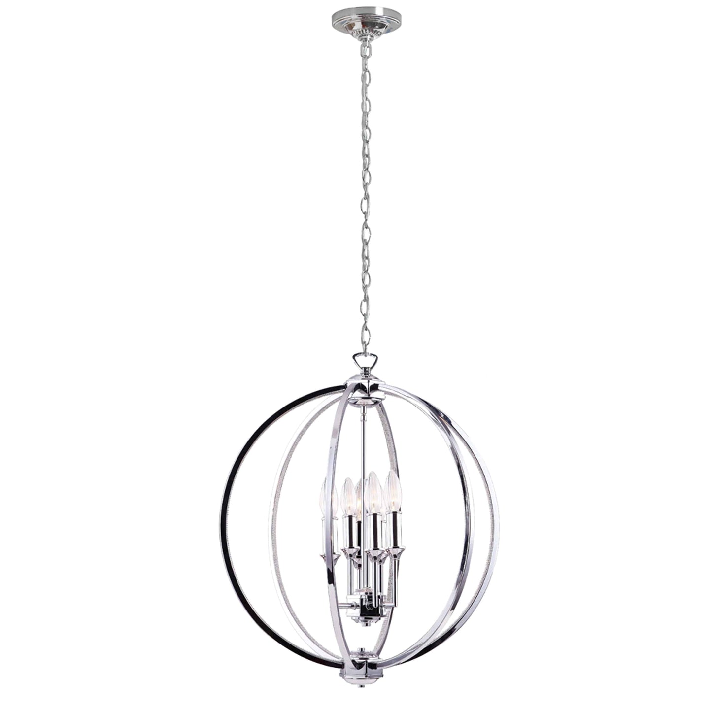 Dainolite 6-Light Chandelier With Crystal Studded Banding in Polished Chrome Finish - Renoz