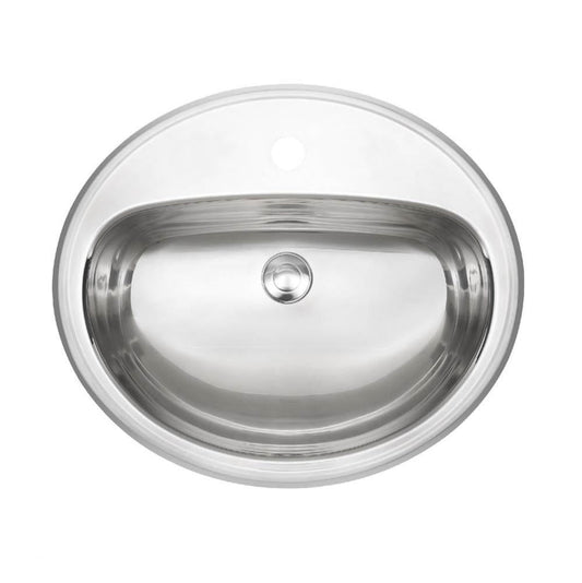 Kindred 21" x 18" Oval Single Hole Single Bowl Drop-in Bathroom Sink Stainless Steel - Renoz