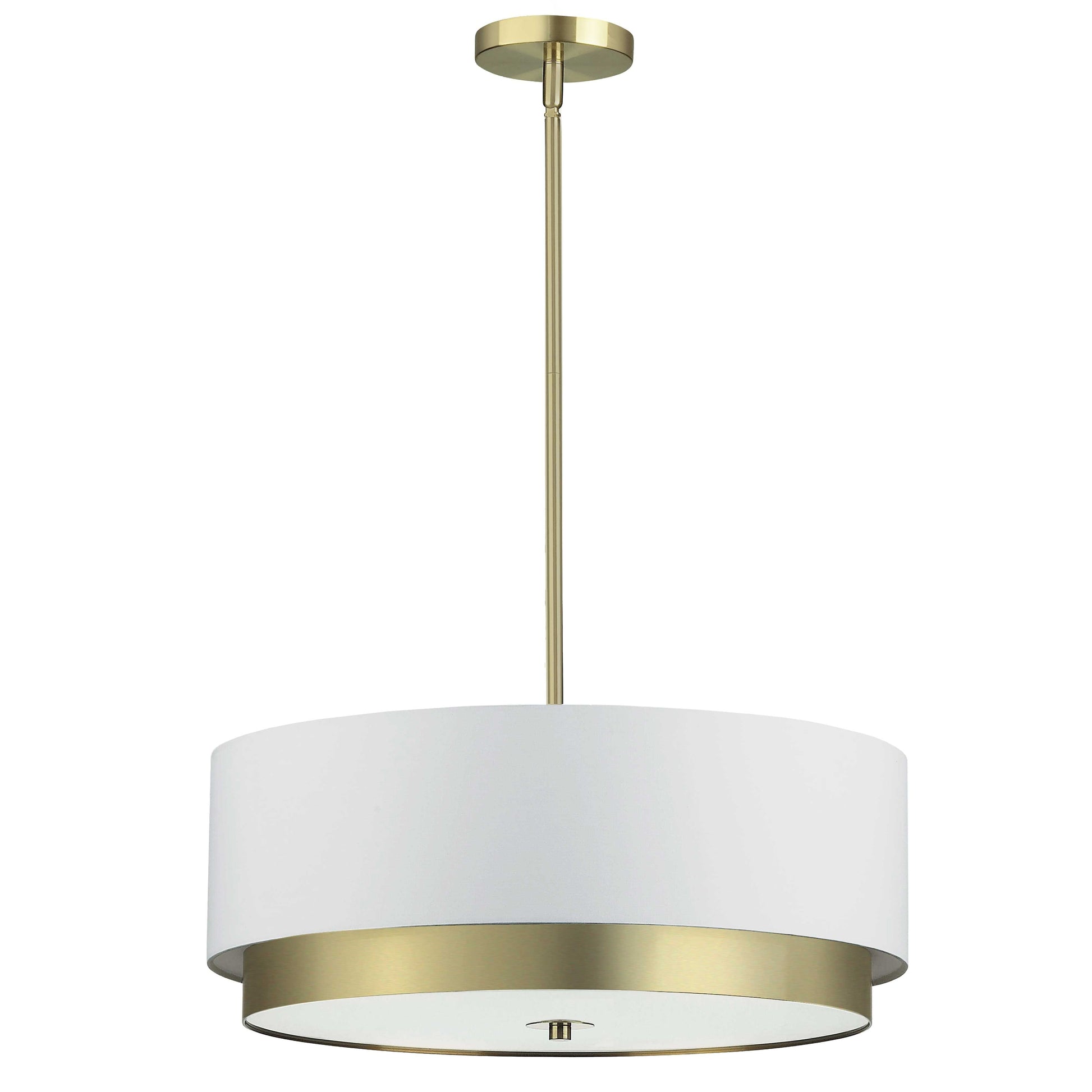 Dainolite 4 Light Large Pendant, Aged Brass with White Shade, Frosted Glass Diffuser - Renoz