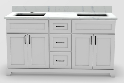 Meuble-lavabo autoportant classique shaker moderne peint en blanc avec comptoir et évier Stonewood