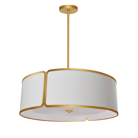 Dainolite 3LT Gold Pendant White Notched Drum Shade and Diffuser - Renoz