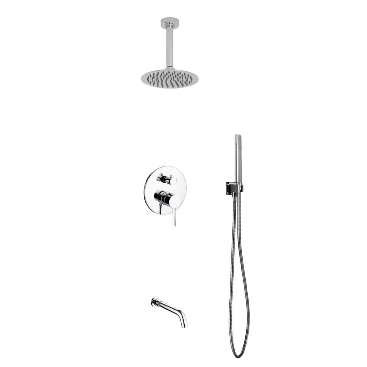 Kube Bath Aqua Rondo Shower Set With Ceiling Mount 8" Rain Shower, Handheld and Tub Filler Chrome - Renoz