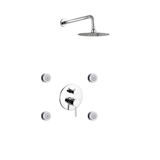 Kube Bath Aqua Rondo Chrome Brass Shower Set With 8" Round Rain Shower and 4 Body Jets - Renoz