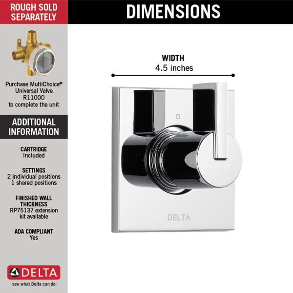 Delta VERO 3-Setting 2-Port Diverter Trim In Chrome