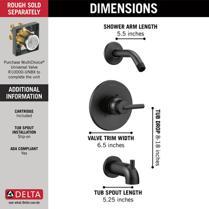 Delta 14 Series MC Tub/Shower Trim Less Showerhead- Matte Black (Valves Sold Separately)