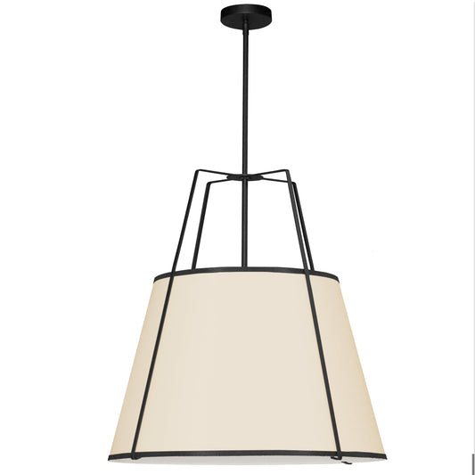 Dainolite 3 Light Trapezoid Pendant Black/Cream Drum Shade w/ White Fabric Diffuser - Renoz