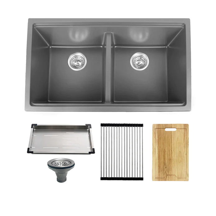 Kodaen  32" Workstation Undermount 50/50 Double Bowl Kitchen Sink With Strainer UNG1515