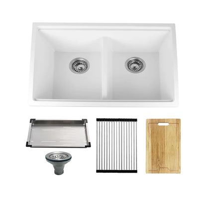 Kodaen  32" Workstation Undermount 50/50 Double Bowl Kitchen Sink With Strainer UNG1515