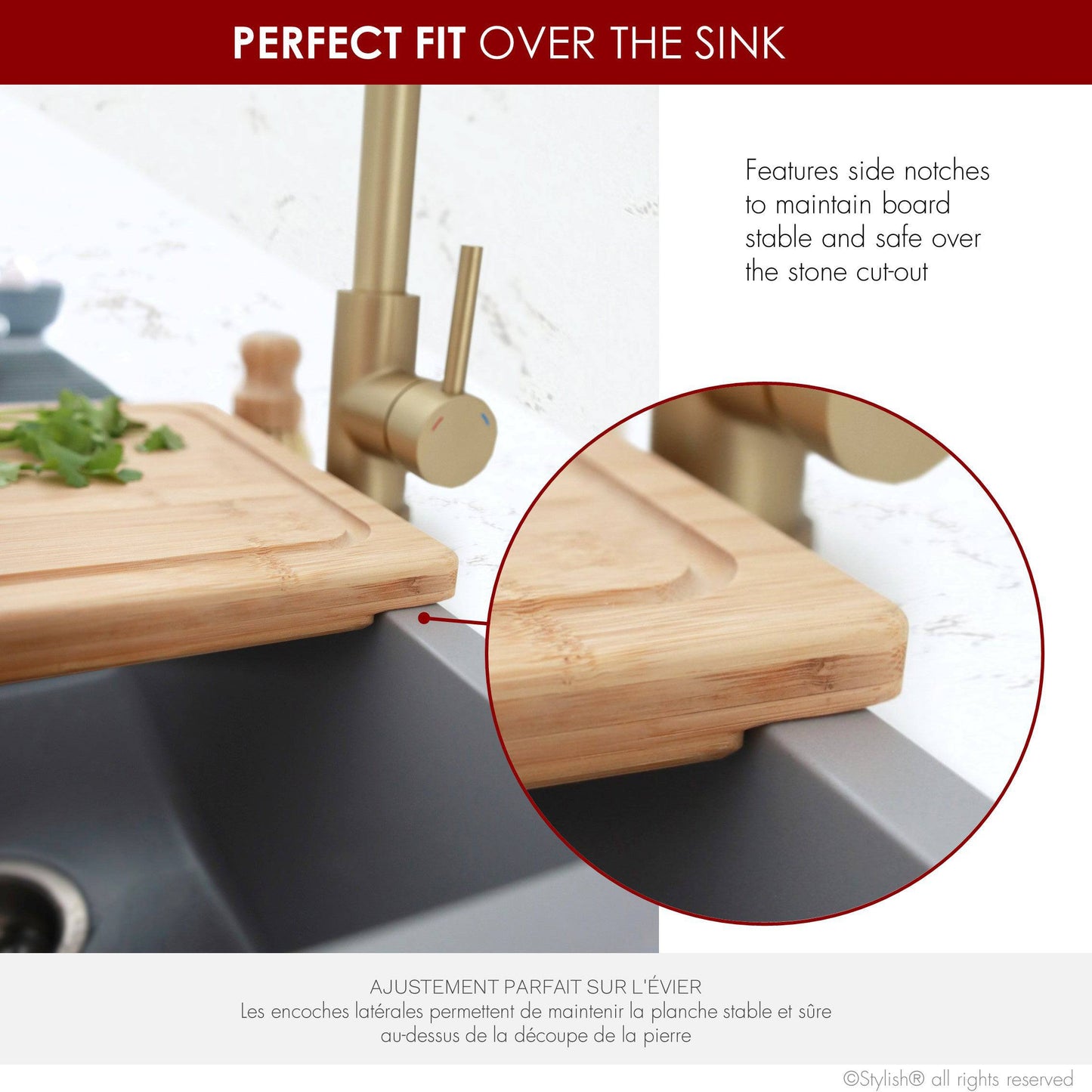 Stylish 12" Over the Sink Bamboo Cutting Board A-904 - Renoz