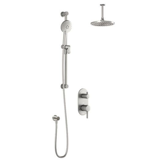 Kalia RoundOne TD2 AQUATONIK T/P with Diverter Shower System with Vertical Ceiling Arm- Pure Nickel PVD