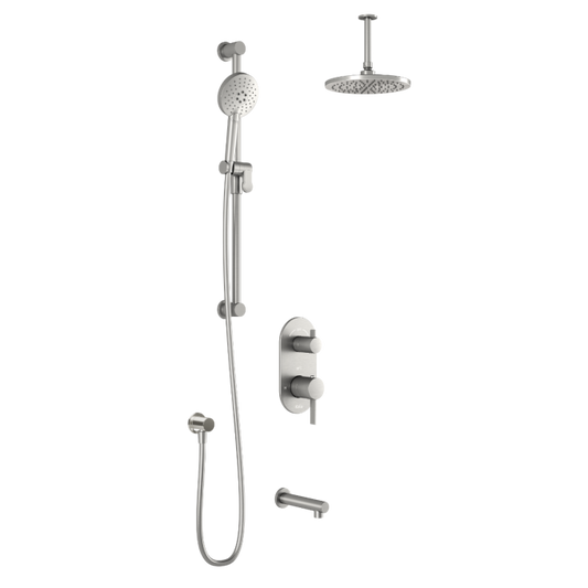 Kalia RoundOne TD3 AQUATONIK T/P with Diverter Shower System with Vertical Ceiling Arm- Pure Nickel PVD