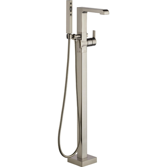 Delta ARA Single Handle Floor Mount Tub Filler Trim with Hand Shower -Stainless Steel (Valve Sold Separately)