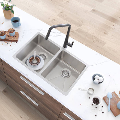 Stylish 31"  Double Bowl Undermount Stainless Steel Kitchen Sink