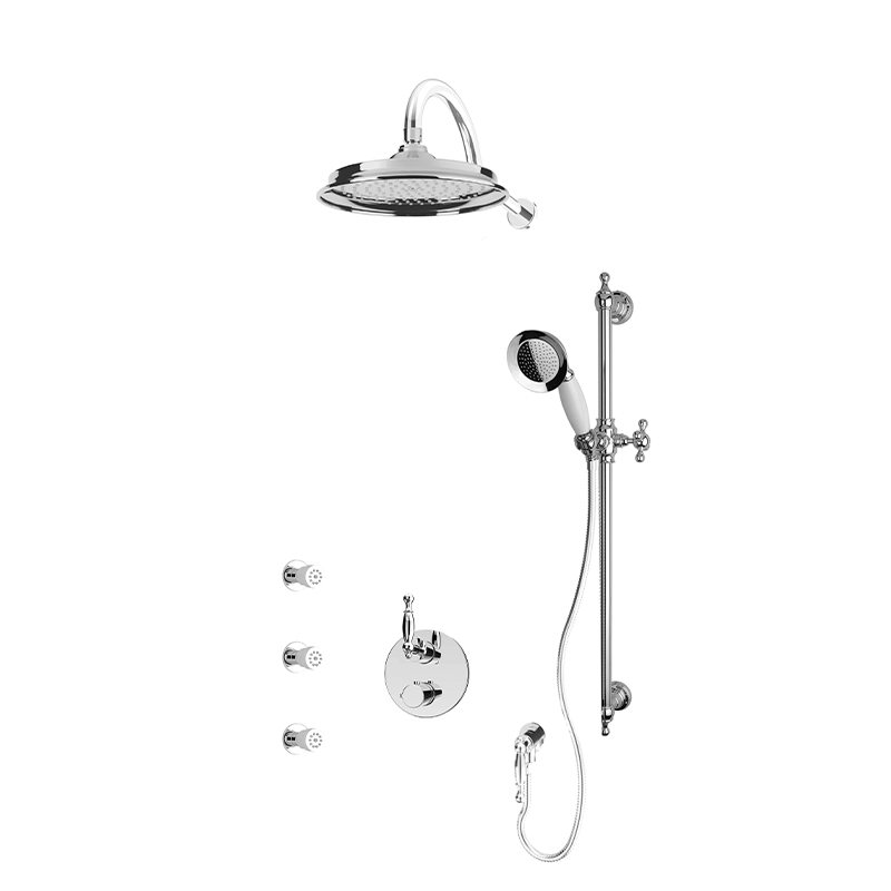 Rubi Qabil 1/2 Inch Thermostatic Shower Kit With Body Jet and 9" Round Shower Head - Chrome - Renoz