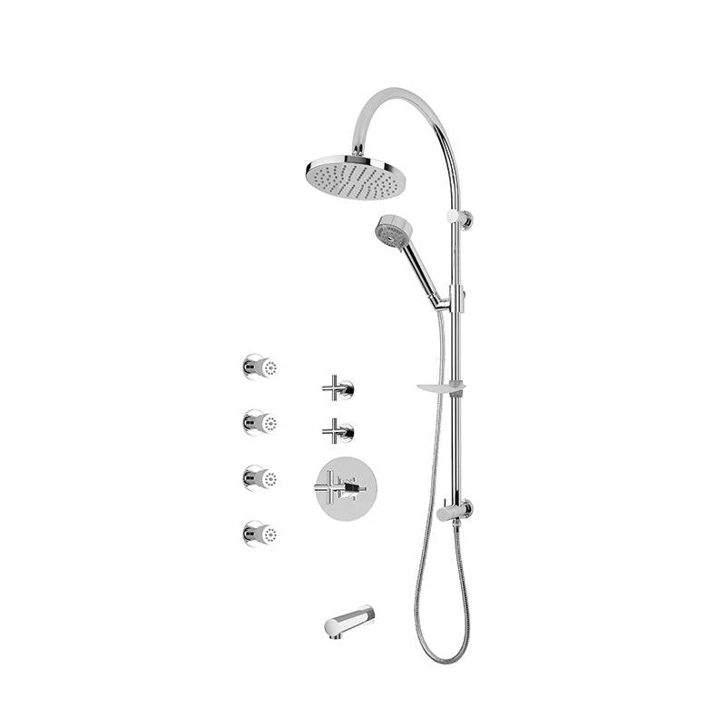 Rubi 3/4 Inch Thermostatic Shower Kit With 8" Round Shower Head, Body Jet and Bathtub Filler - Renoz