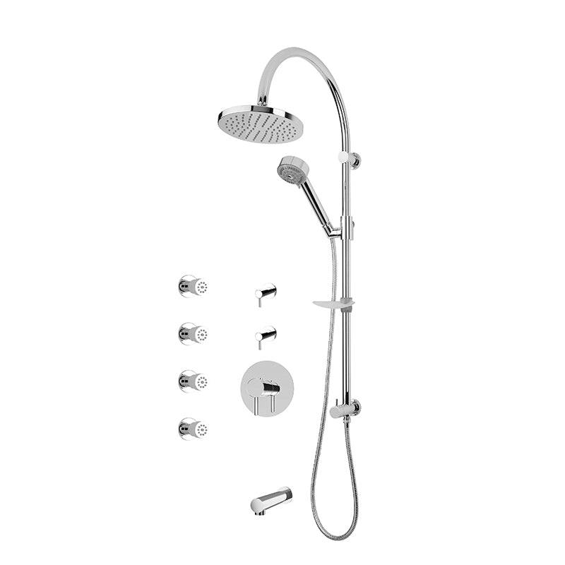 Rubi Vertigo 3/4 Inch Thermostatic Shower Kit With Round Shower Head, Body Jet and Tub Filler - Chrome - Renoz