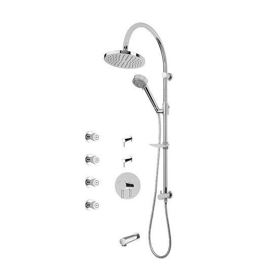 Rubi Vertigo 3/4 Inch Thermostatic Shower Kit With Round Shower Head, Body Jet and Tub Filler - Chrome - Renoz