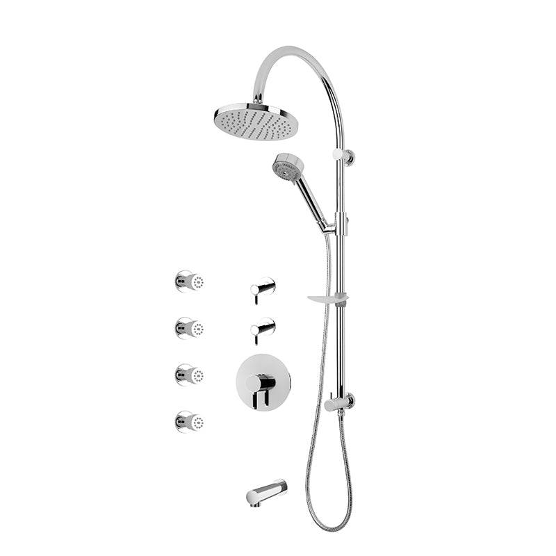 Rubi Vertigo C 3/4 Inch Thermostatic Shower Kit With Round Shower Head, Body Jet and Tub Filler - Chrome - Renoz