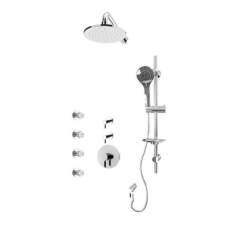 Rubi Vertigo C 3/4 Inch Thermostatic Shower Kit With Round Wall Mount Shower Head and Body Jet - Chrome - Renoz