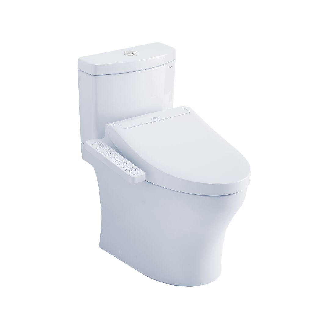 Toto Aquia IV Two-Piece Elongated UnIVersal Height Dual Flush 1.28 and 0.9 GPF Toilet with Washlet+ and C2 Bidet Seat MW4463074CEMFGN