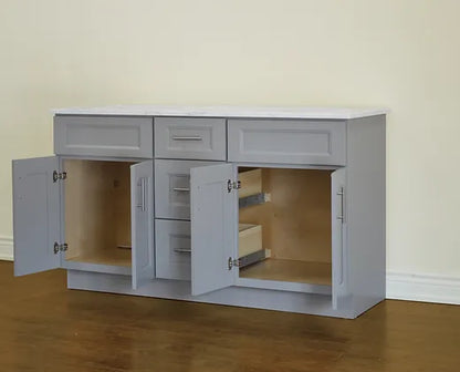 Bella 60" Solid Wood Floor Mount Vanity with Double Sink Quartz Countertop - 4 Doors and 3 Drawers