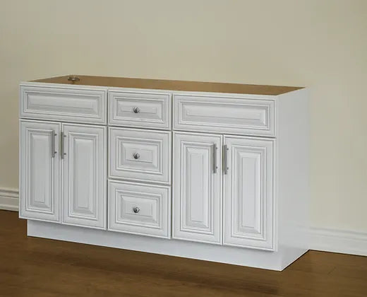 Bella 60" Solid Wood Floor Mount Vanity with Double Sink Quartz Countertop - 4 Doors and 3 Drawers