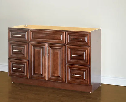 Bella 48" Solid Wood Floor Mount Vanity with Quartz Countertop - 2 Doors and 6 Drawers