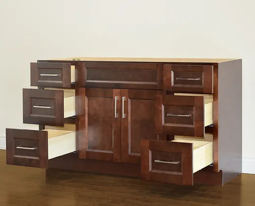 Bella 48" Solid Wood Floor Mount Vanity with Quartz Countertop - 2 Doors and 6 Drawers