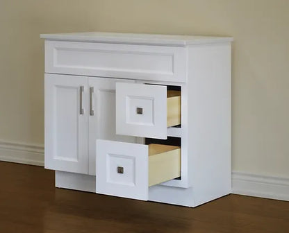 Bella 36" Solid Wood Floor Mount Vanity with Quartz Countertop - 2 Drawers on Right Side and 2 Doors