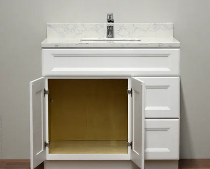 Bella 36" Solid Wood Vanity with Quartz Countertop - 2 Drawers on Right Side and 2 Doors