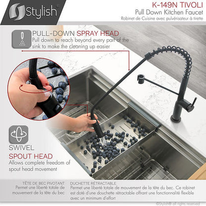 Stylish Kitchen Sink Faucet Single Handle Pull Down Dual Mode Matte Black Finish K-149N