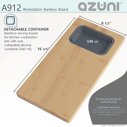 Azuni 17" Workstation Sink Bamboo Cutting Board Set With Container A912