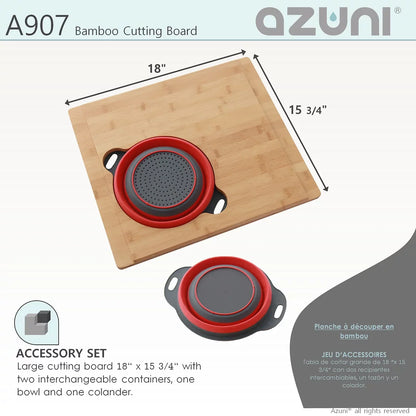 Azuni 16" Bamboo Cutting Board With Colander and Bowl Set A907