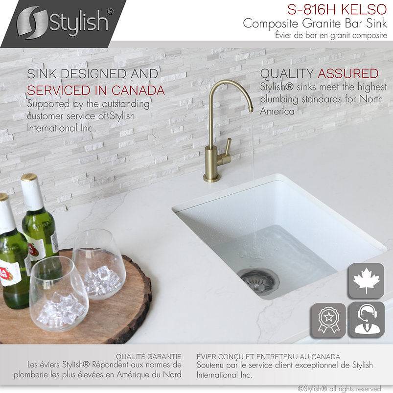 Stylish Kelso 15.5" x 17.5" Dual Mount Single Bowl White Composite Granite Kitchen Sink with Strainer - Renoz