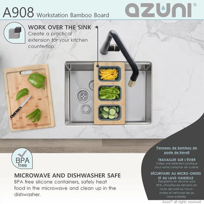 Azuni 17" Workstation Sink Bamboo Serving Board Set With 3 Containers A908