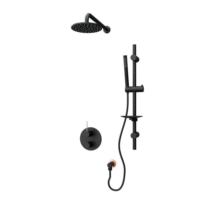 Rubi Kronos 1/2 Inch Thermostatic Shower Kit With Wall Mounted Shower Head and Straight Hand Shower- Black - Renoz