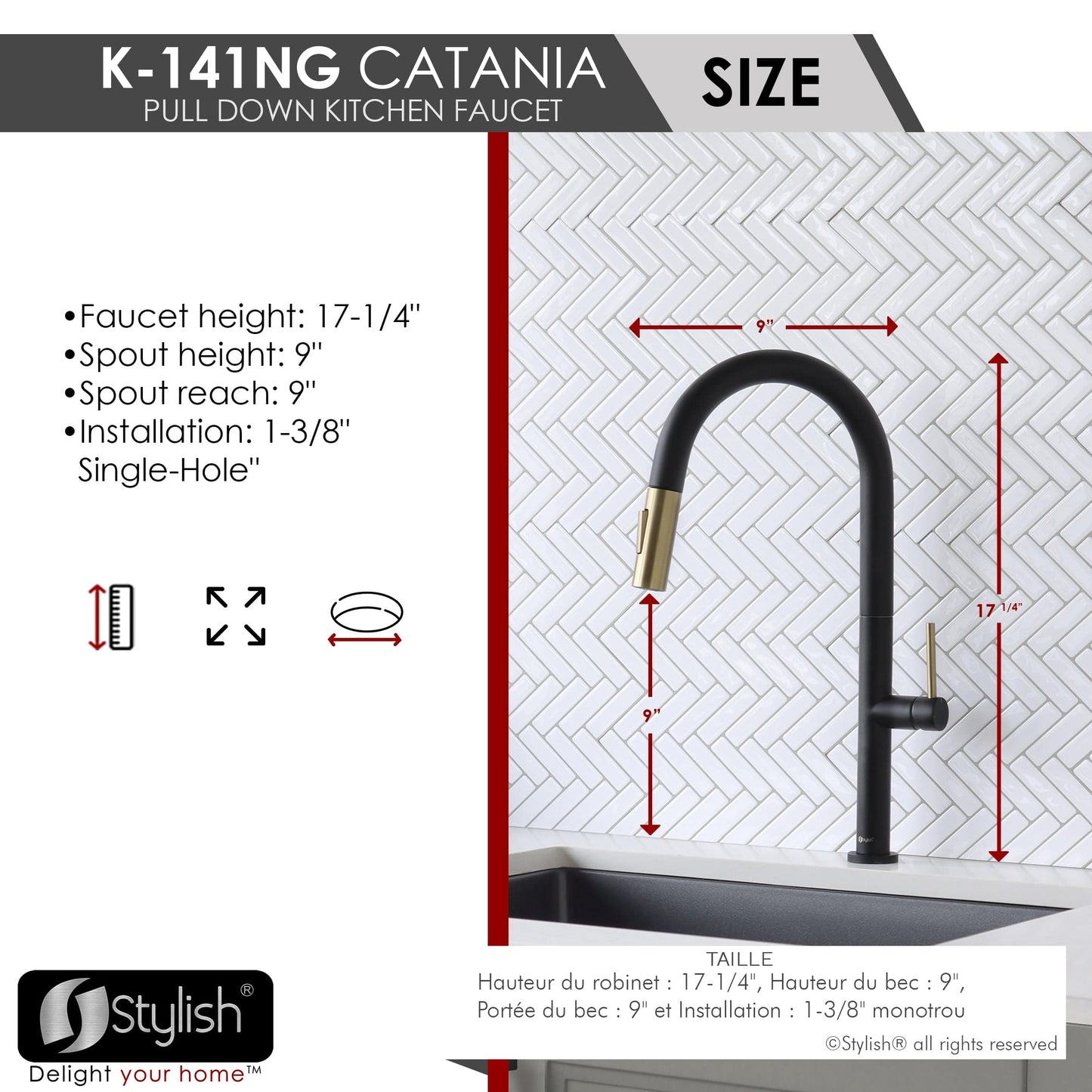 Stylish Catania Single Handle Pull Down Kitchen Faucet - Renoz