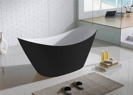 Kube Bath 67.5" x 29.5" x 22.5" Luna Black and White Free Standing Bathtub - Renoz