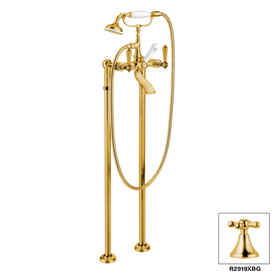 Aquadesign Products Floor Mount Tub Filler (London R2919L) - Brushed Gold