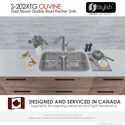 Stylish 32" Low Divider Double Undermount and Drop-in Kitchen Sink S-202XTG