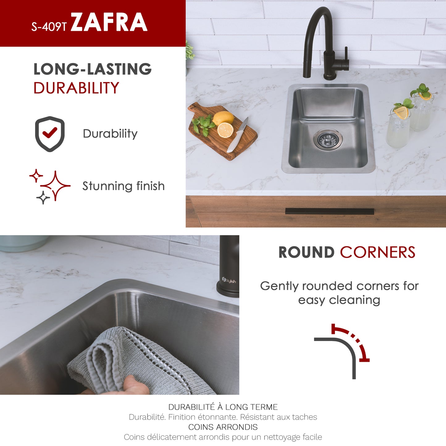 Stylish 12" Dual Mount Single Bowl Kitchen Sink(ZAFRA)