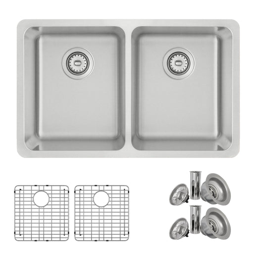 Stylish Avila Double Bowl Undermount and Drop-in Stainless Steel Kitchen Sink (S-414TG) - Renoz